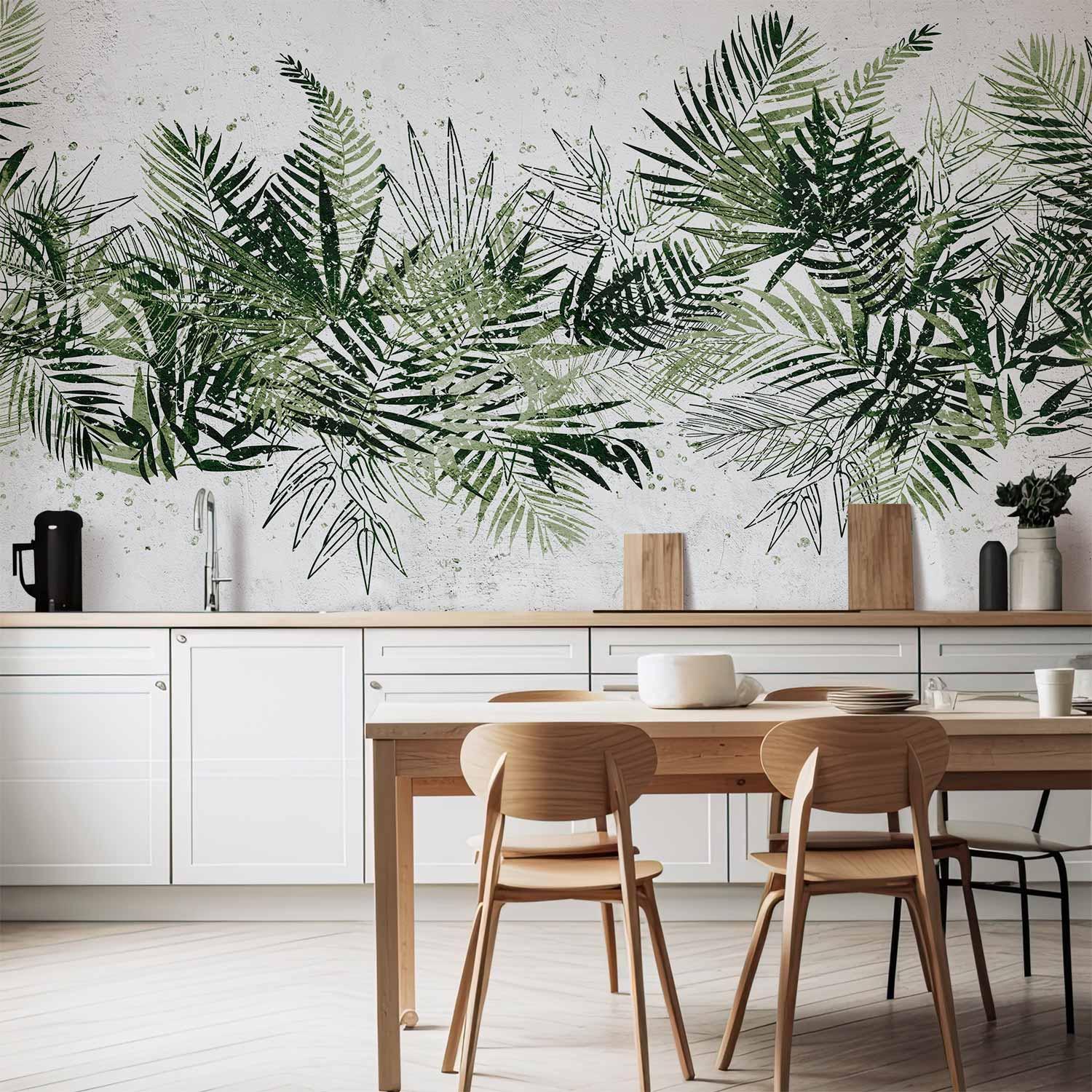 Fototapet Jungle med grønne tropiske blade på hvid baggrund - 400 x 280 cm - Vandtæt