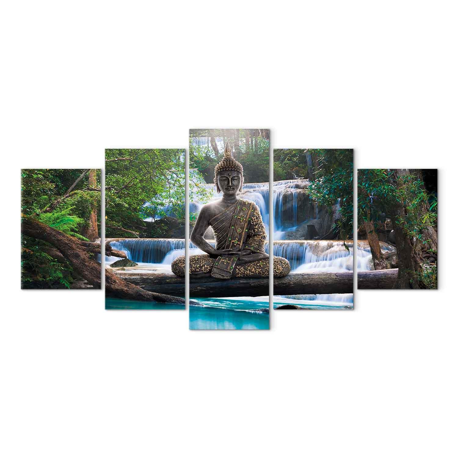 Buddha og vandfald lærredsbillede - 200 x 100 cm - Standard
