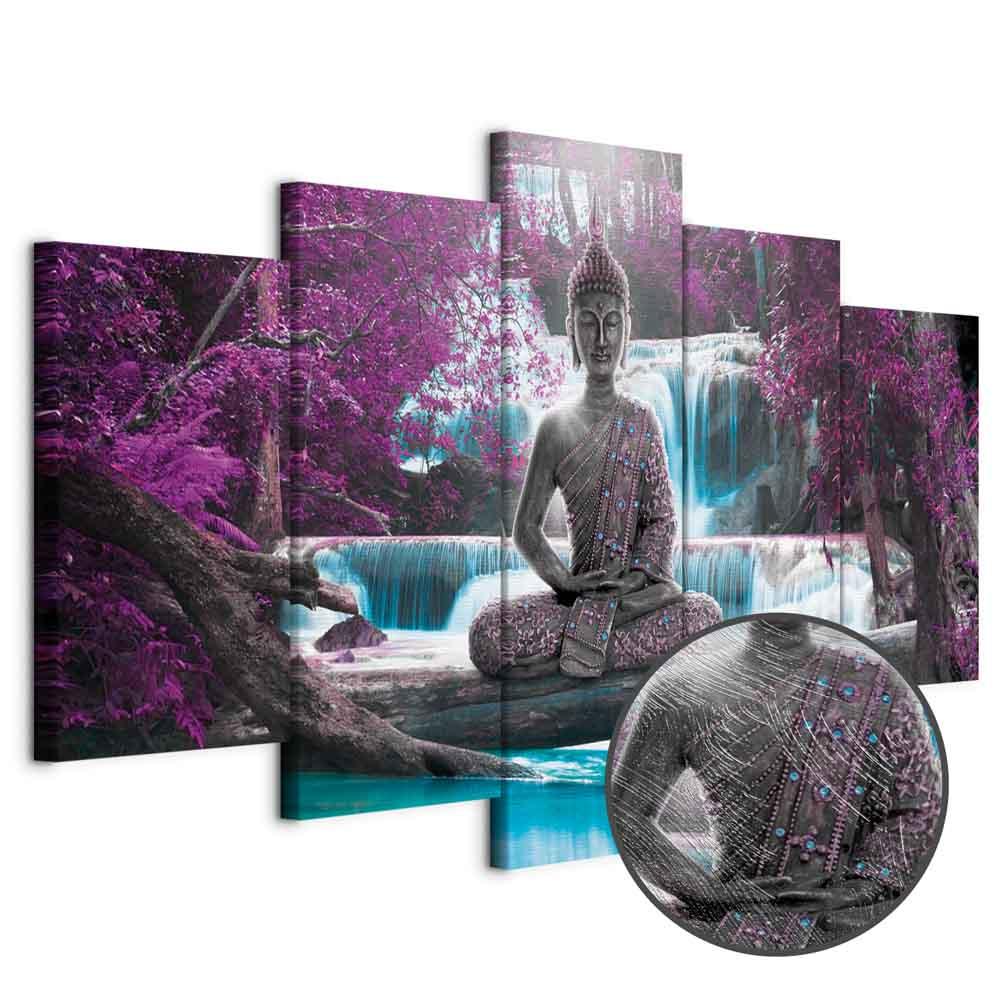 Lærredsbillede Vandfald og Buddha - 100 x 50 cm, Standard - 200 x 100 cm - Premium Print
