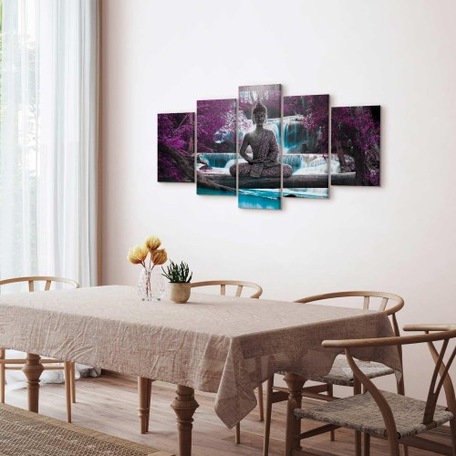 Lærredsbillede Vandfald og Buddha - 100 x 50 cm, Standard