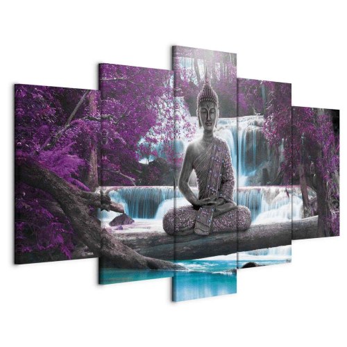 Lærredsbillede Vandfald og Buddha - 100 x 50 cm, Standard