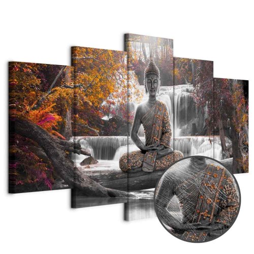 Lærredsbillede Efterårs-Buddha med vandfald