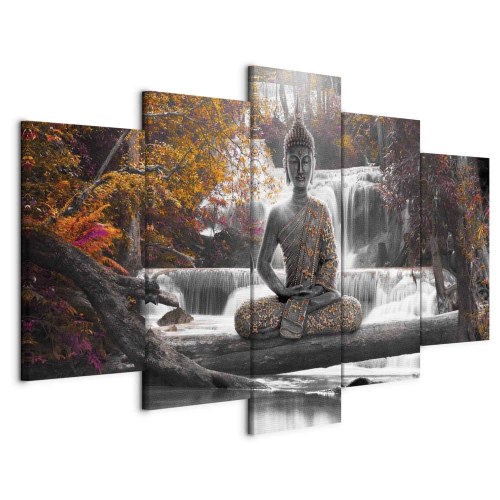 Lærredsbillede Efterårs-Buddha med vandfald