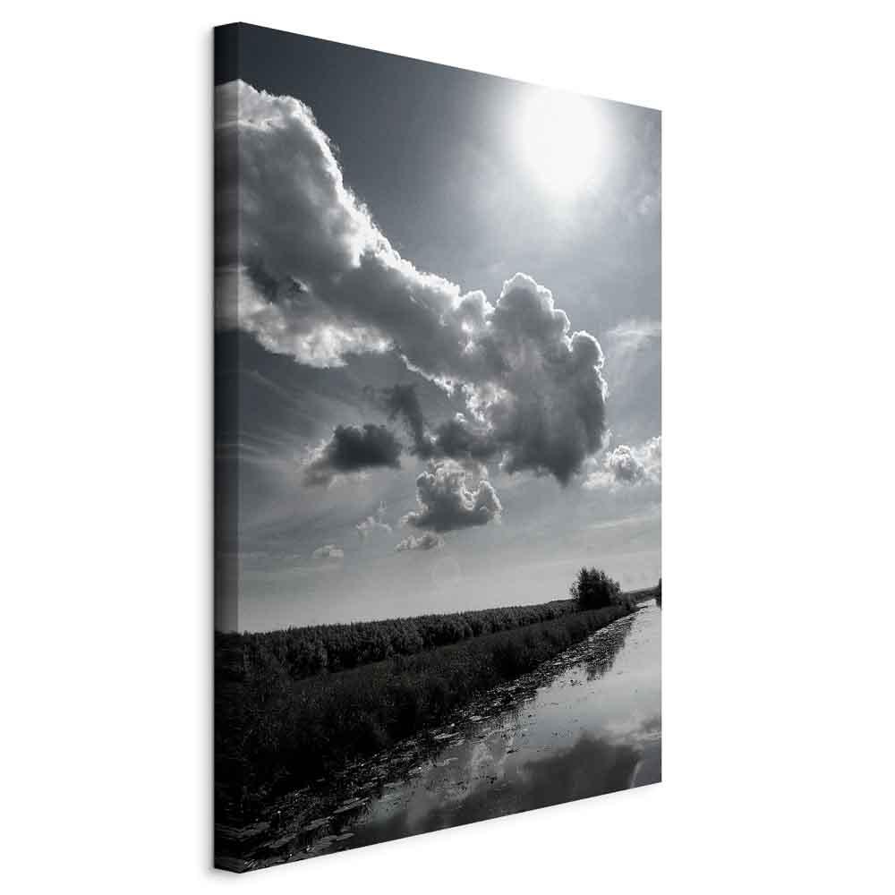 Lærredsbillede - Sol over skyer - himlens spejling i vand og mark, 1-delt vægdekoration - 40 x 60 cm - Standard