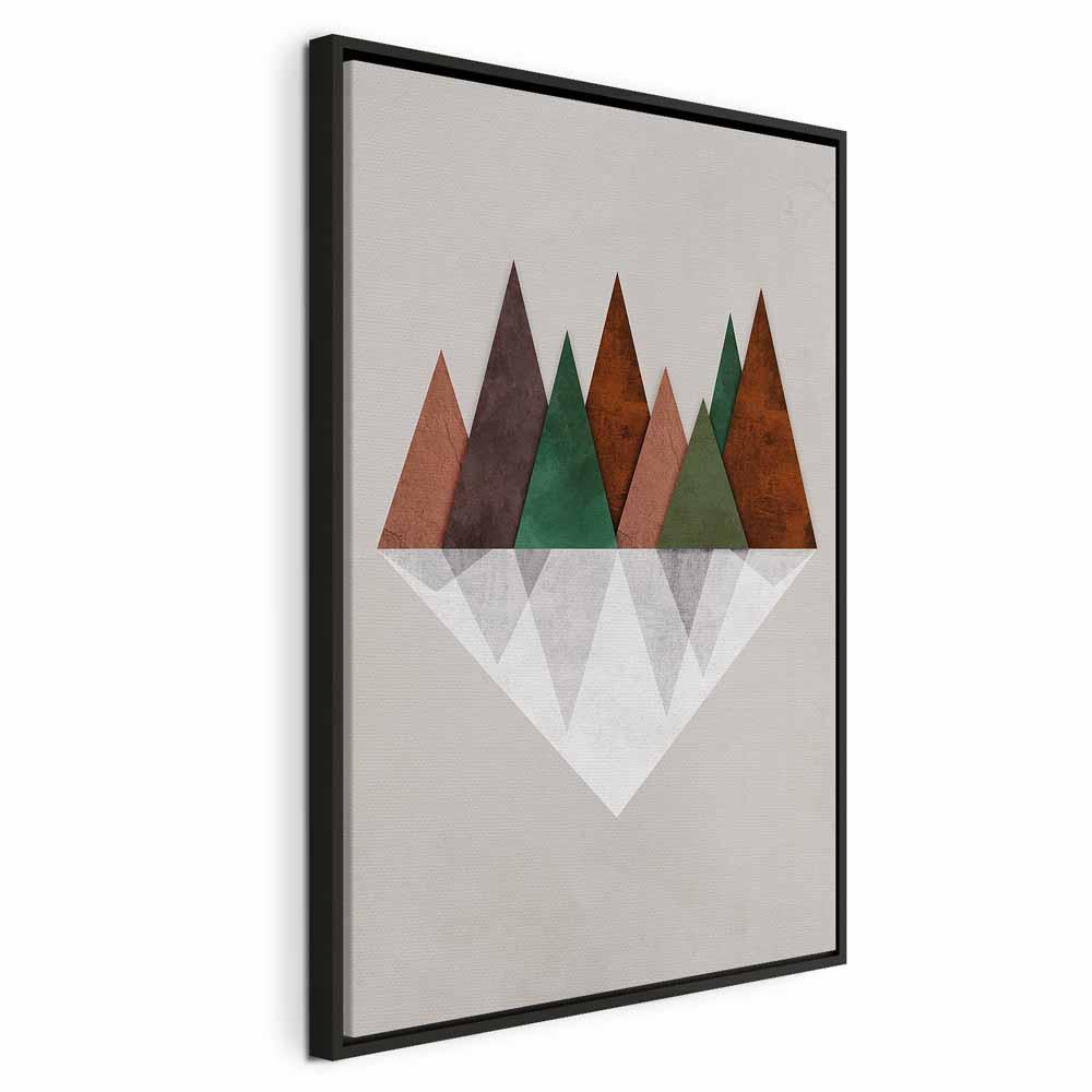 Lærredsbillede Symmetrisk Landskab - abstrakt, geometrisk vægdekoration i lodret format - 80 x 120 cm - I en sort træramme