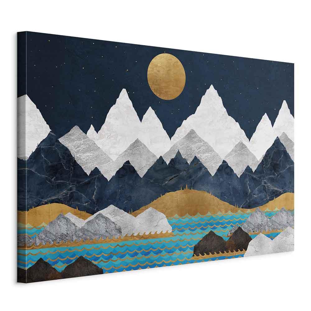 Billede på lærred - Nat i bjergene, 1-delt bredformat vægdekoration med bjerglandskab - 60 x 40 cm - På italiensk lærred