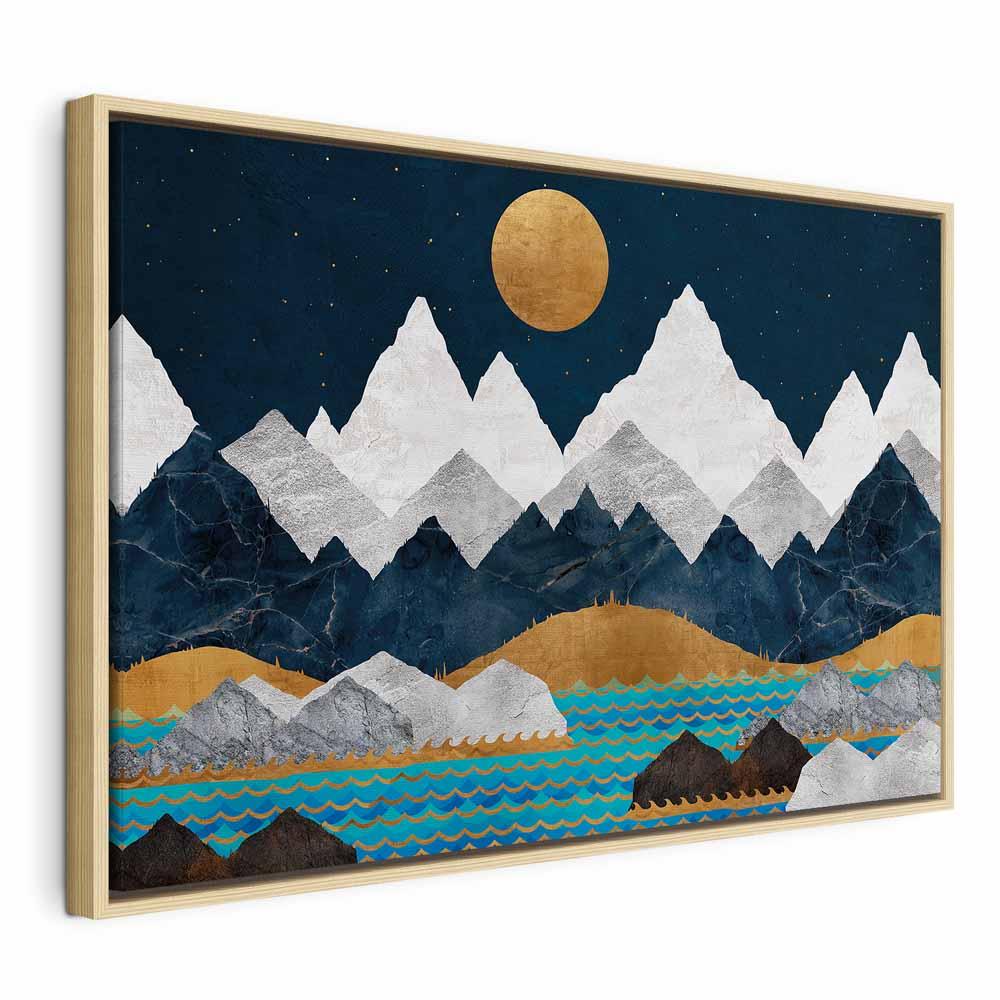 Billede på lærred - Nat i bjergene, 1-delt bredformat vægdekoration med bjerglandskab - 60 x 40 cm - I en naturlig træramme