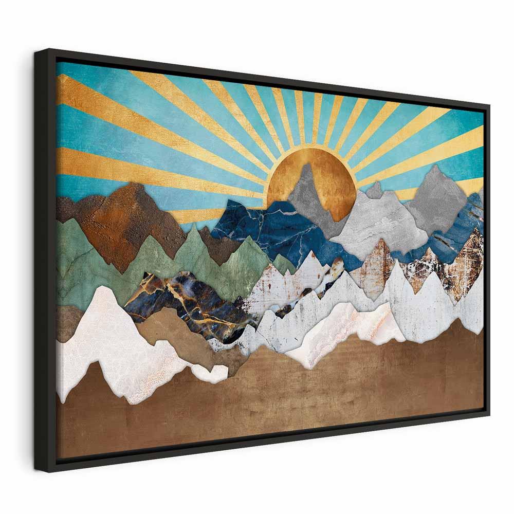 Lærredsbillede Morgen i bjergene - 1 del vægbillede i bredt format - 120 x 80 cm - I en sort træramme