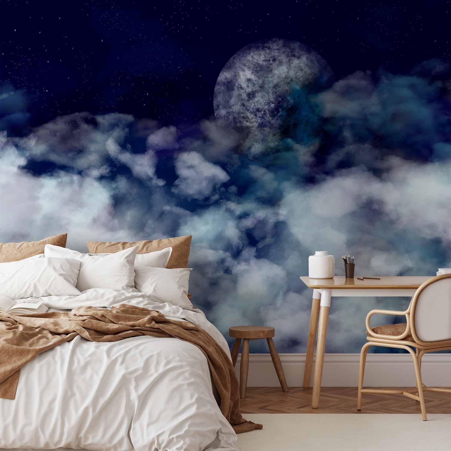 Fototapet Rejse til Månen - nattehimmel med skyer - 450 x 315 cm - Standard