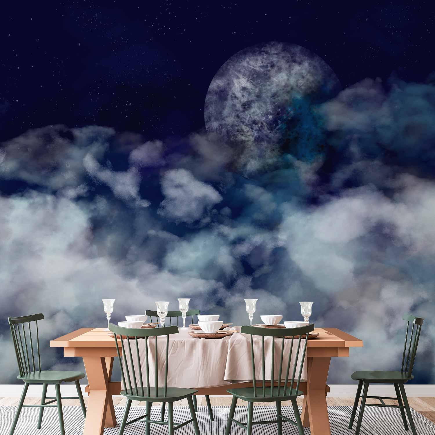 Fototapet Rejse til Månen - nattehimmel med skyer - 450 x 315 cm - Vandtæt