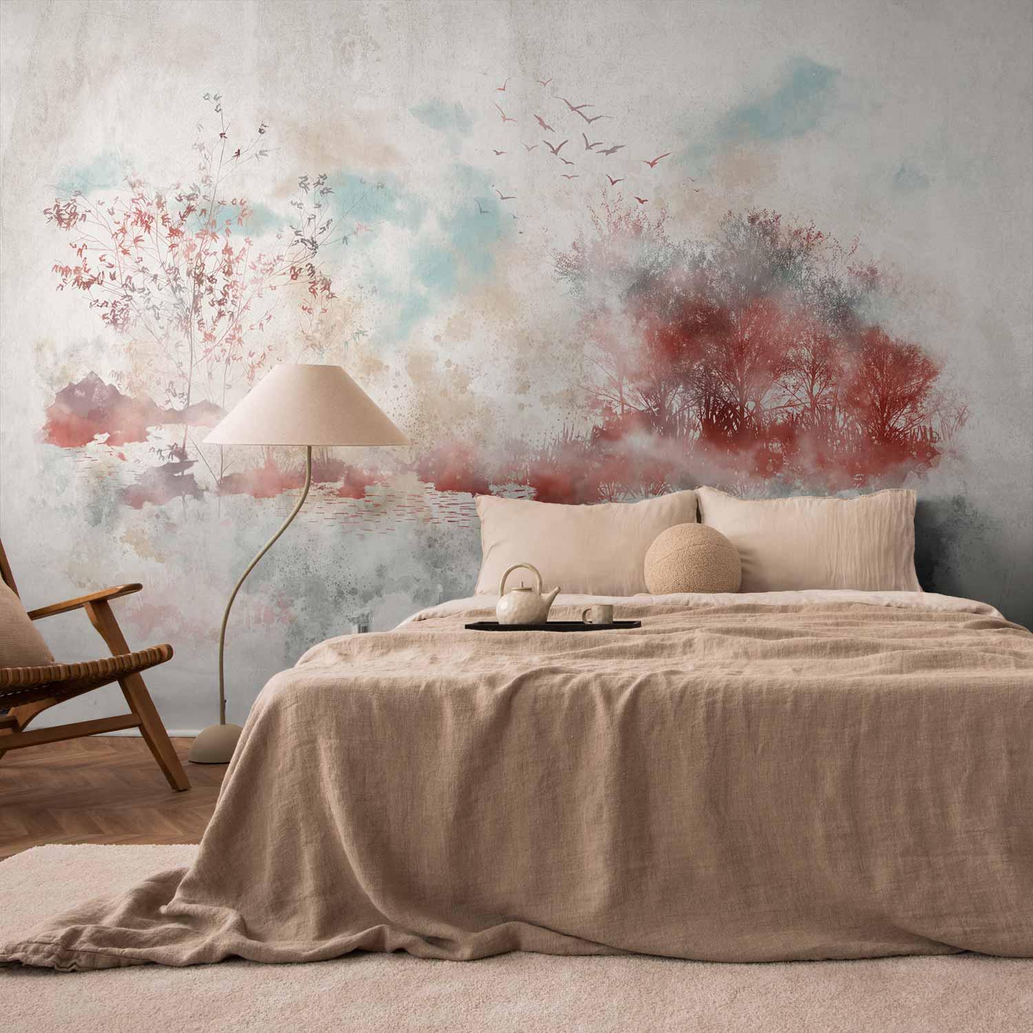 Fototapet Efterårssø - landskabsmotiv til væggen i flere størrelser og varianter - 350 x 256 cm - Premium