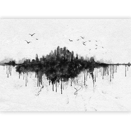 Fototapet Big City - abstrakt bysilhuet i sort akvarelstil