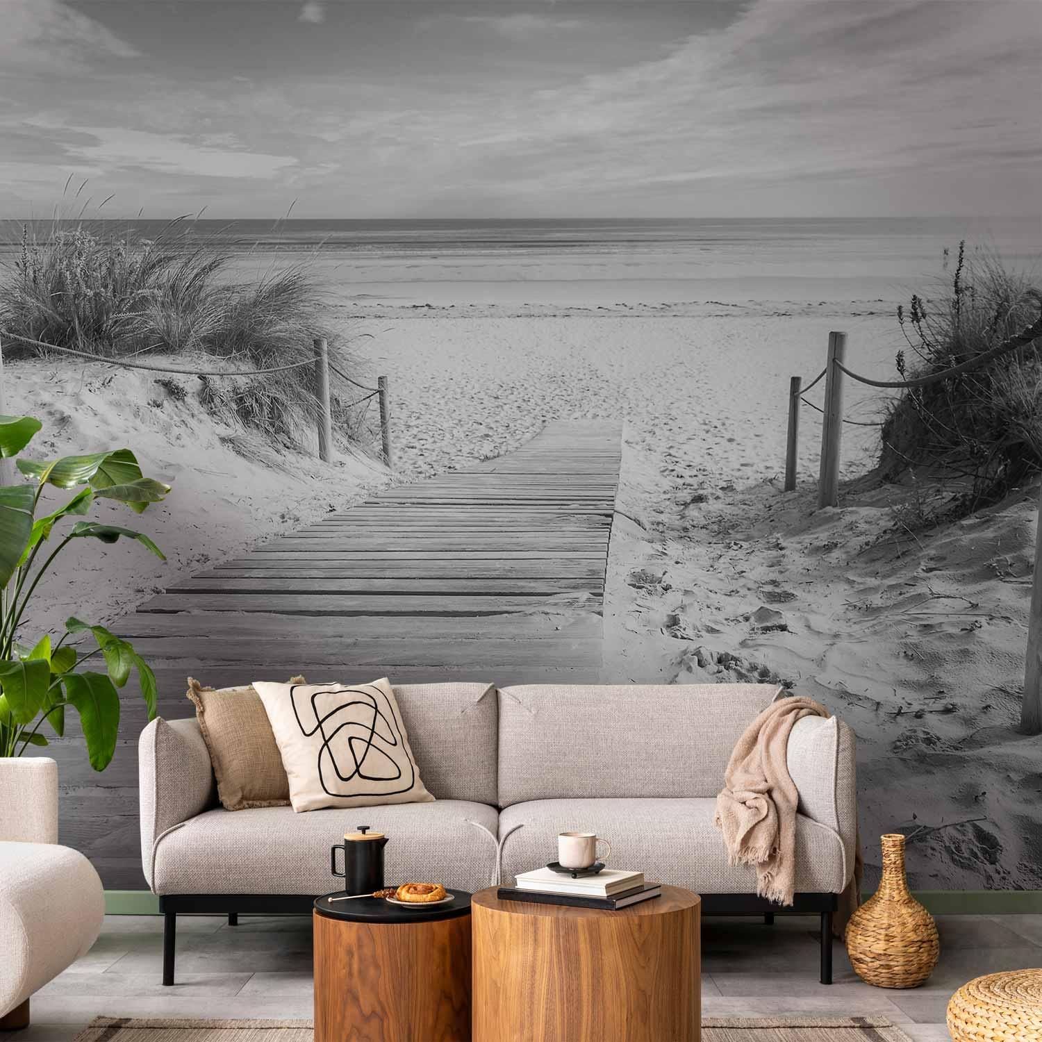 Fototapet På Stranden i Sort-hvid - 147 x 105 cm - Selvklæbende