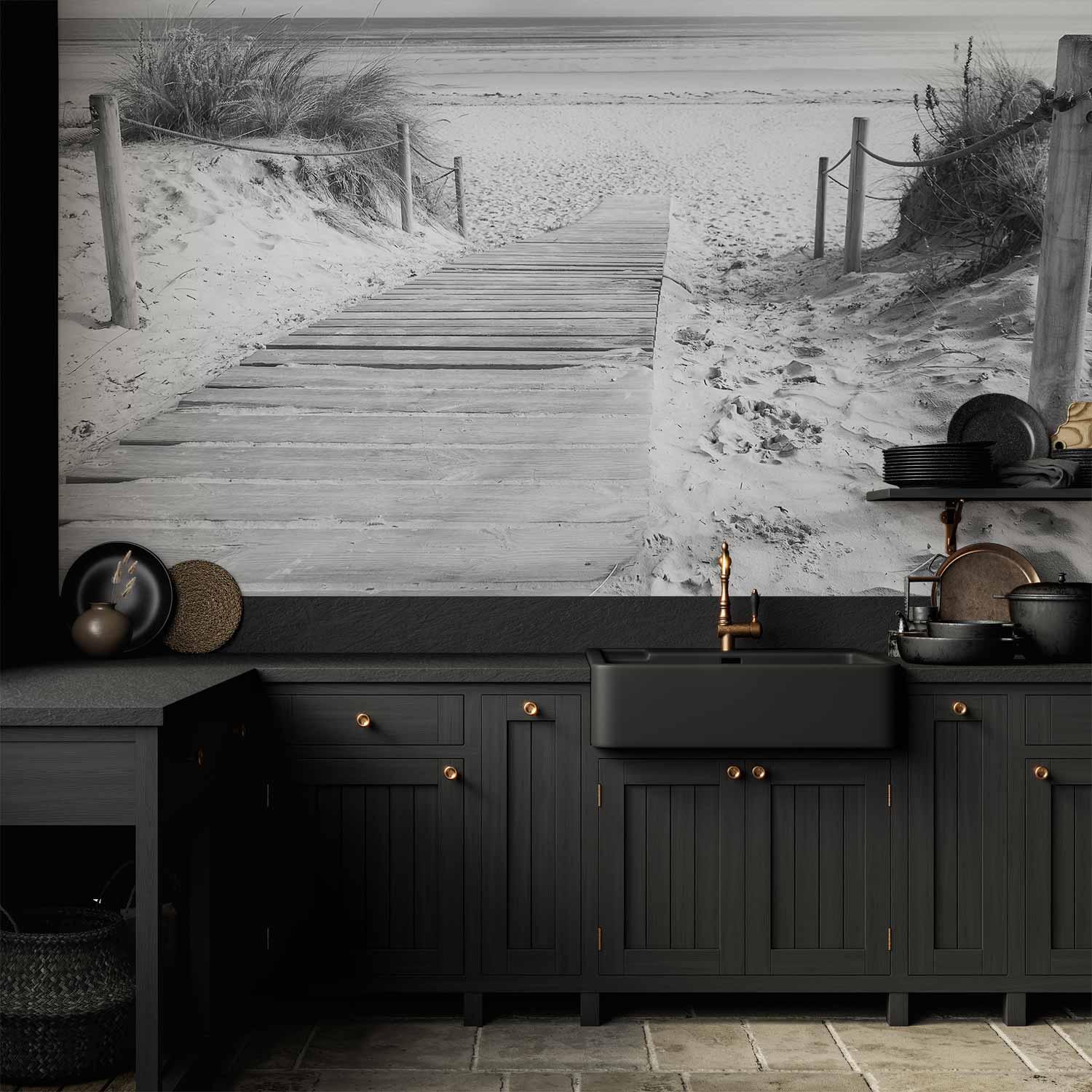 Fototapet På Stranden i Sort-hvid - 400 x 280 cm - Vandtæt