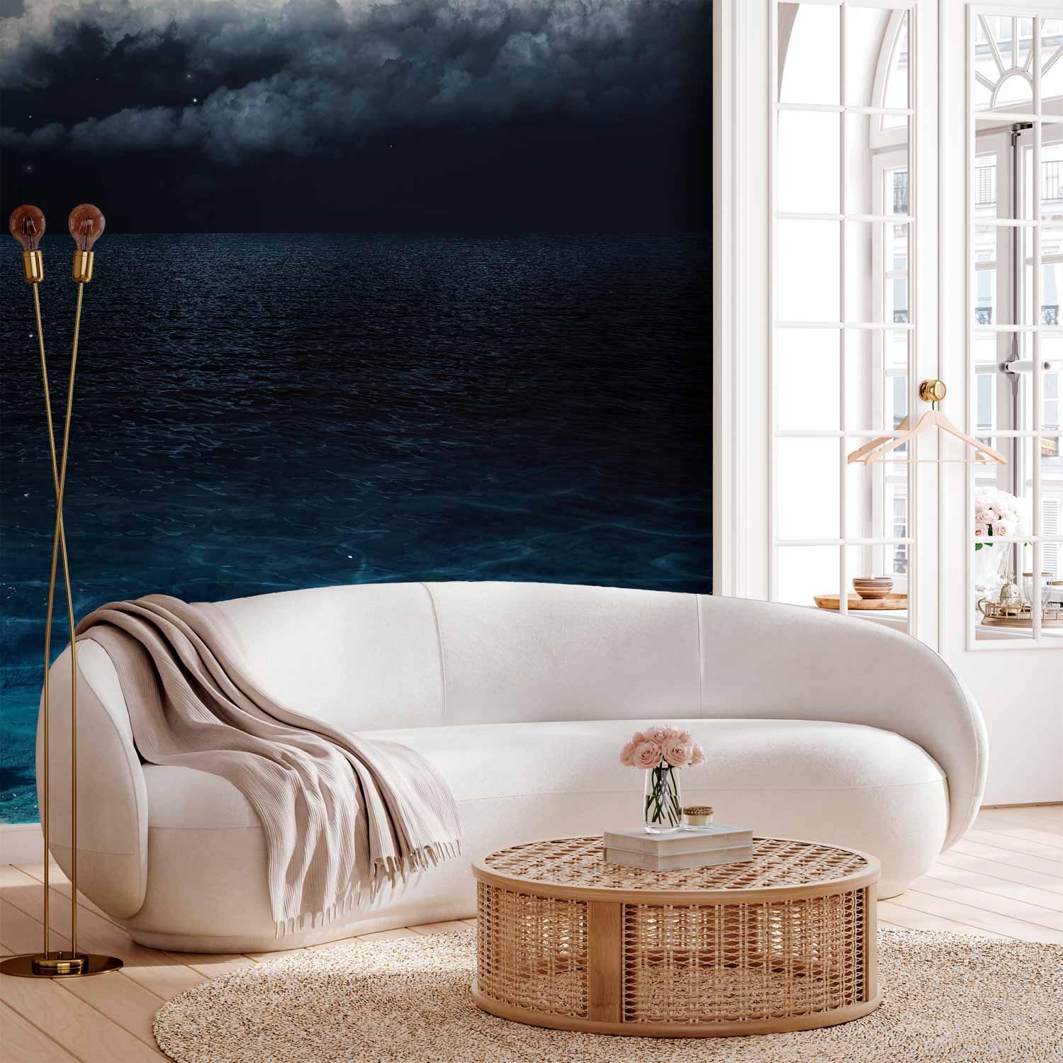 Fototapet Blå Lagune - vægtapet med nattehimmel og hav, flere størrelser og varianter - 100 x 70 cm - Standard
