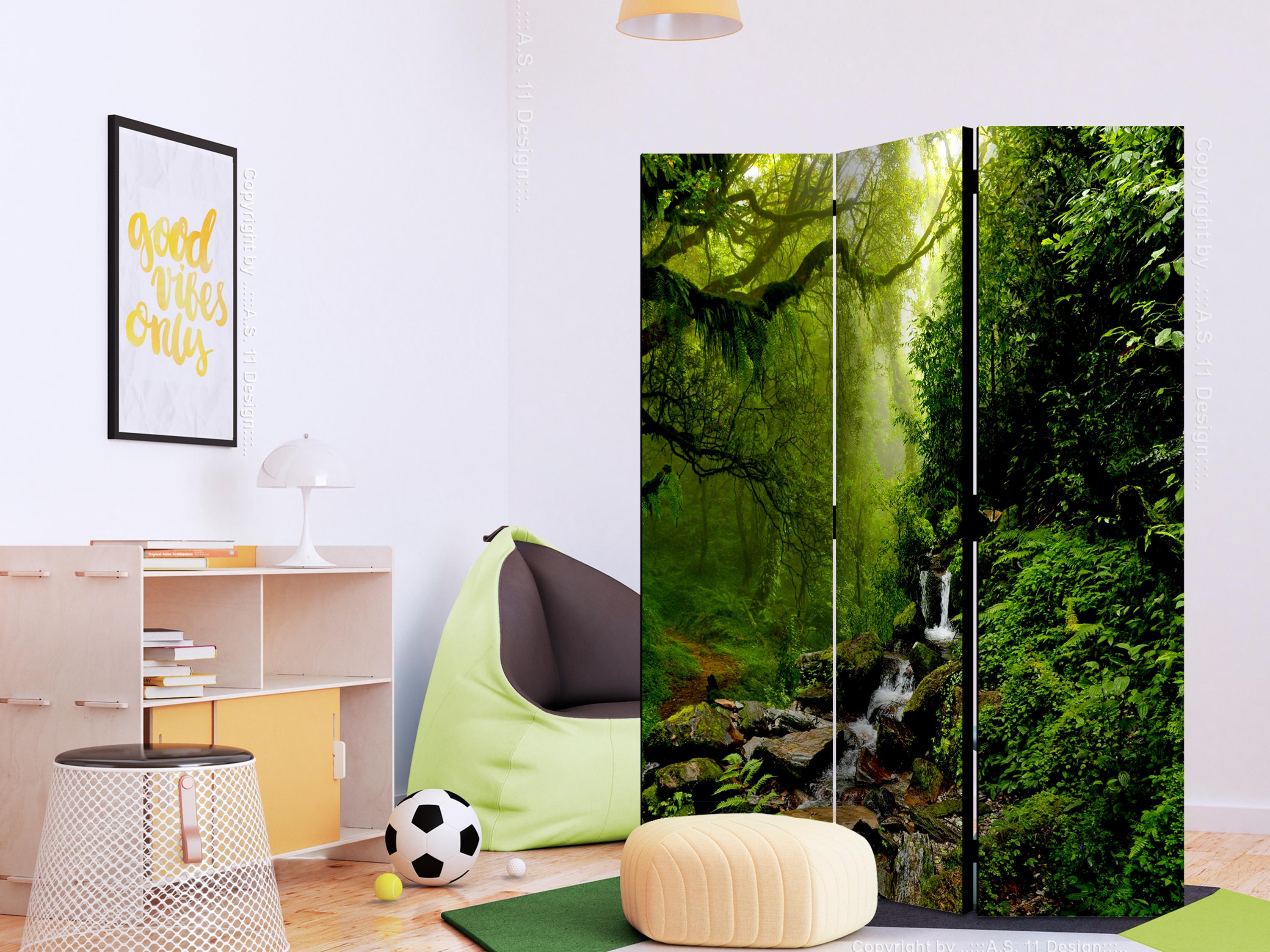 Skærmvæg Eventyrskoven - 3-panels rumdeler - 135 x 172 cm - Dobbeltsiddet