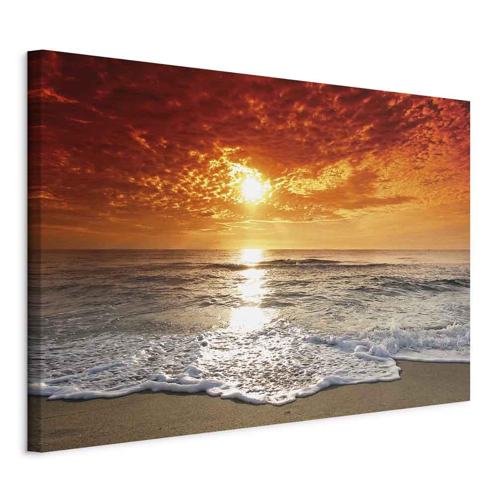 Lærredsbillede Smuk Strand - havlandskab med solnedgang - 120 x 80 cm - På italiensk lærred