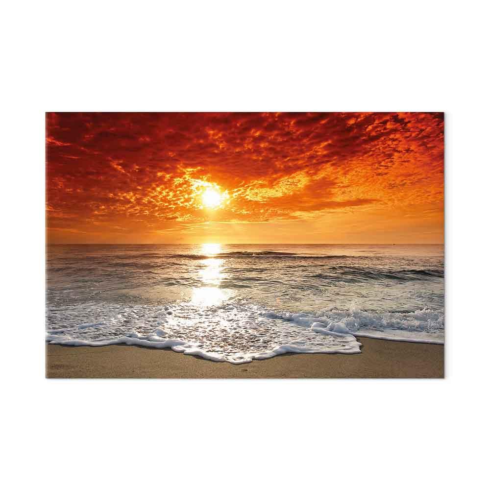Lærredsbillede Smuk Strand - havlandskab med solnedgang - 120 x 80 cm - Akustisk