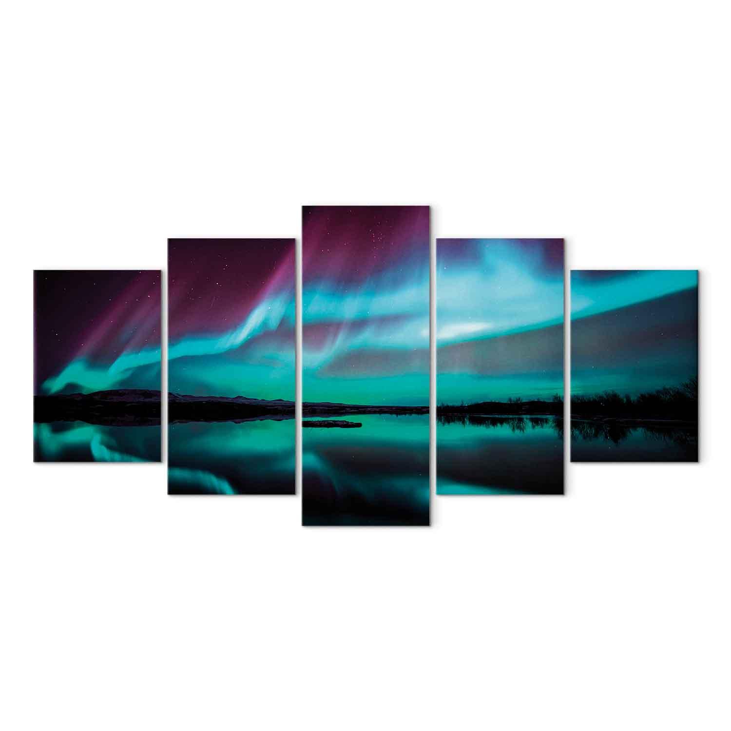 Lærredsbillede Night Light II - 5-delt vægbillede med landskabsmotiv - 100 x 50 cm - Standard