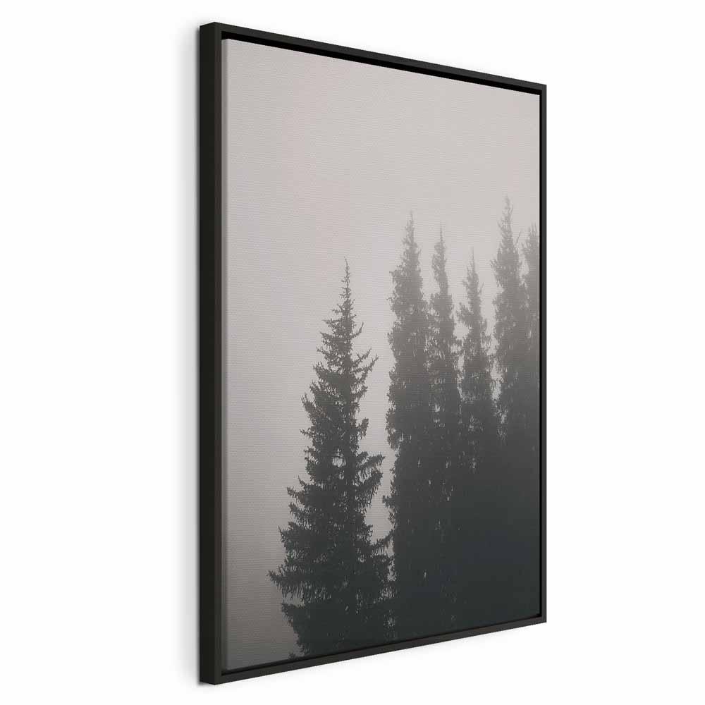 Lærredsbillede Smell of Forest Fog - 1-delt lodret vægbillede med skovmotiv - 80 x 120 cm - I en sort træramme