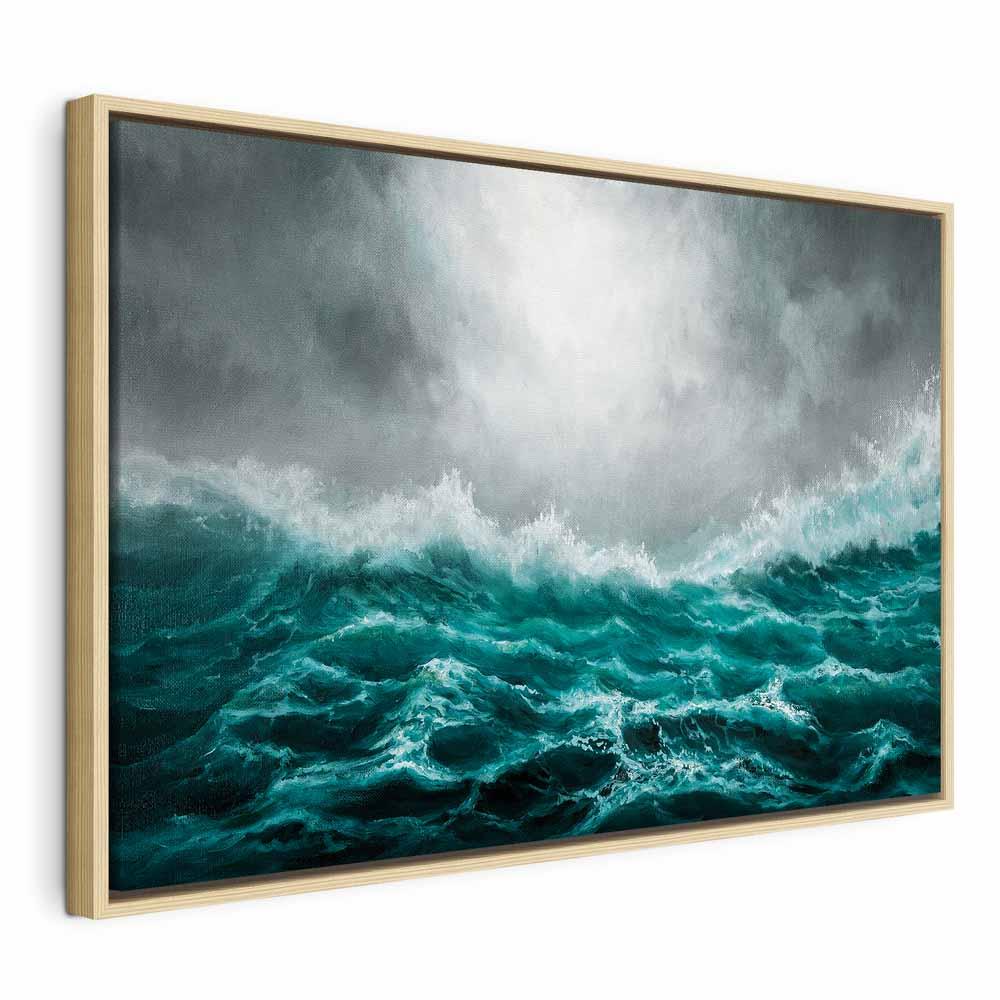 Lærredsbillede Restless Ocean bredformat - 60 x 40 cm - I en naturlig træramme