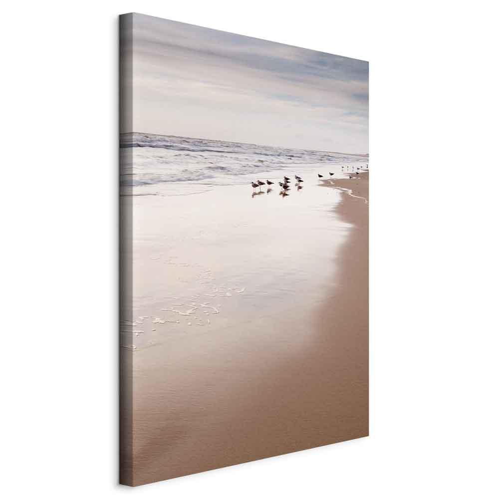 Lærredsbillede - Efterårsstrand 1-delt lodret vægdekoration med havmotiv - 80 x 120 cm - På italiensk lærred