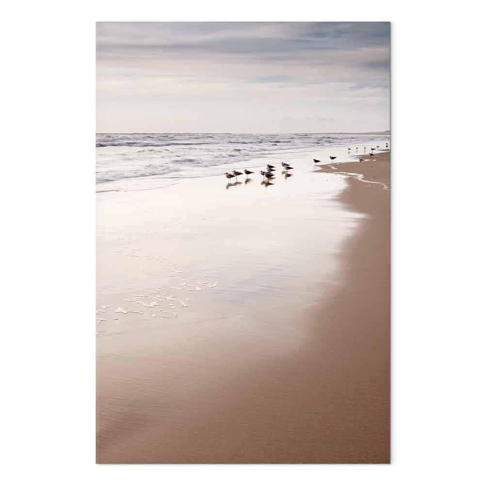 Lærredsbillede - Efterårsstrand 1-delt lodret vægdekoration med havmotiv - 80 x 120 cm - Premium Print