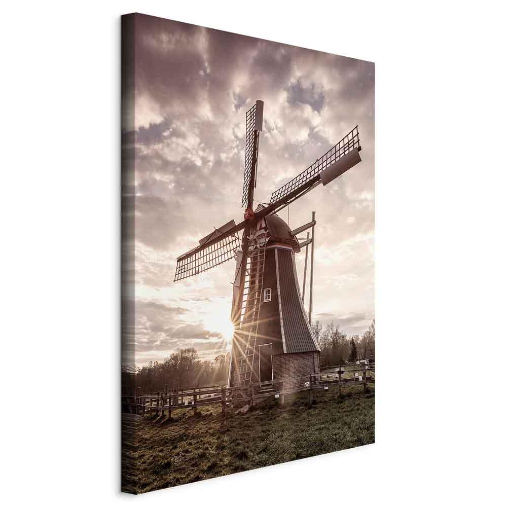 Billede på lærred - Erindringernes Vind - lodret vægdekoration med vindmøllelandskab - 40 x 60 cm - På italiensk lærred