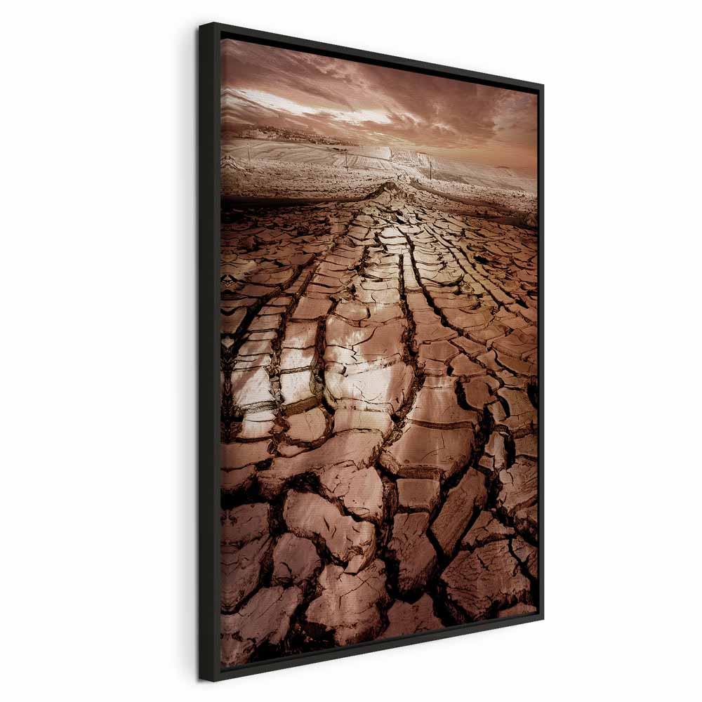 Billede på lærred - Tørke, 1 del, lodret vægdekoration med landskabsmotiv - 80 x 120 cm - I en sort træramme