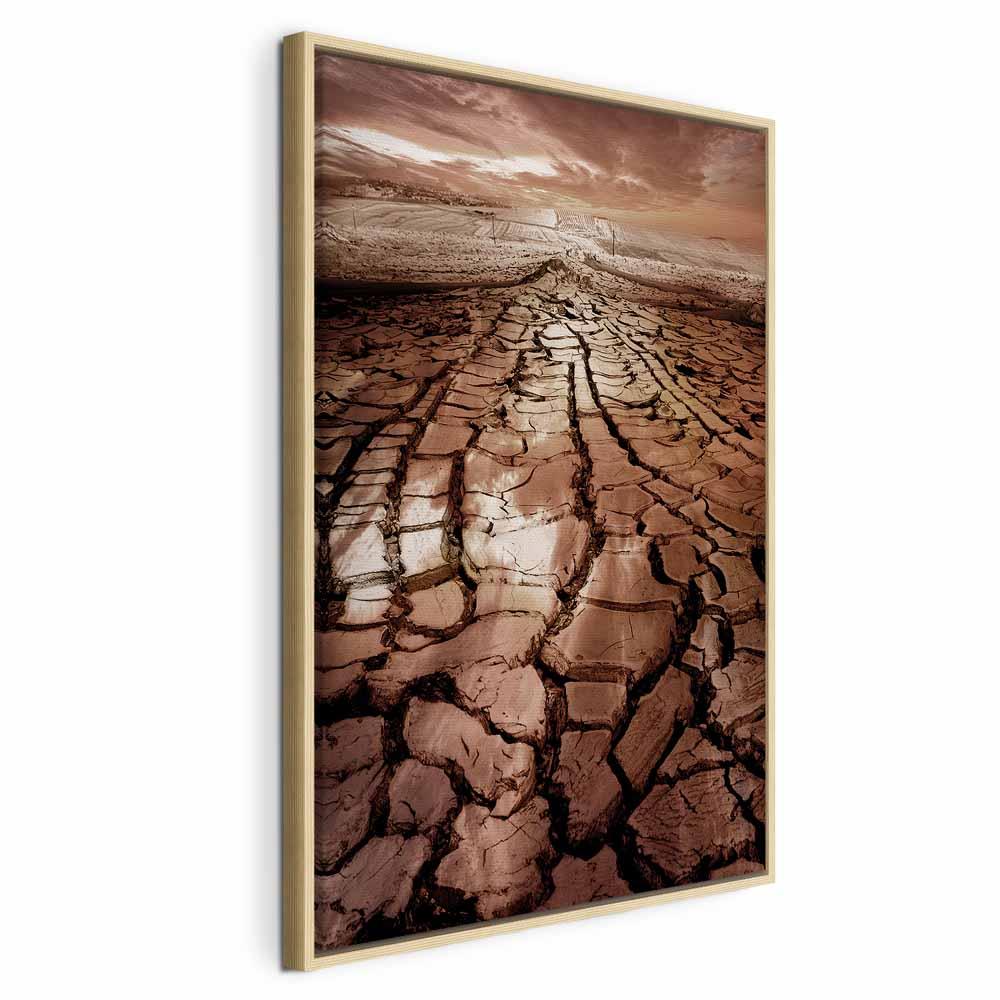 Billede på lærred - Tørke, 1 del, lodret vægdekoration med landskabsmotiv - 80 x 120 cm - I en naturlig træramme
