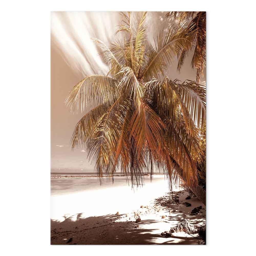 Lærredsbillede Palm Shadow - vertikalt billede med palmer og strandmotiv - 80 x 120 cm - Premium Print