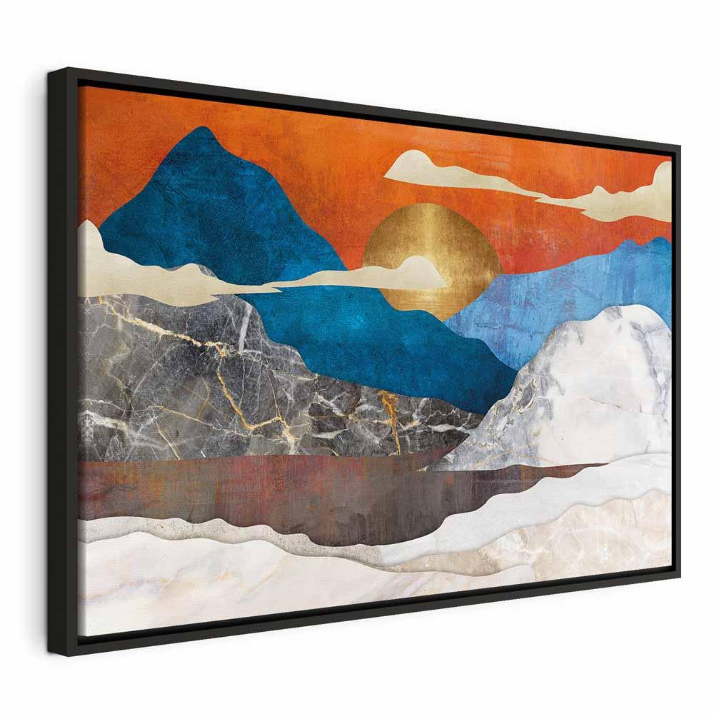 Billede på lærred - Mountain Idyll, 1 del i bredt format med abstrakt landskab - 120 x 80 cm - I en sort træramme