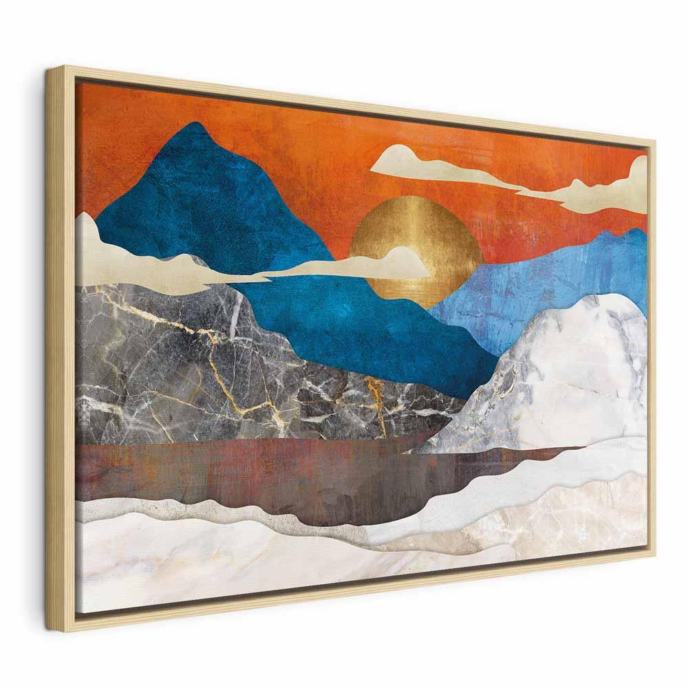 Billede på lærred - Mountain Idyll, 1 del i bredt format med abstrakt landskab - 120 x 80 cm - I en naturlig træramme
