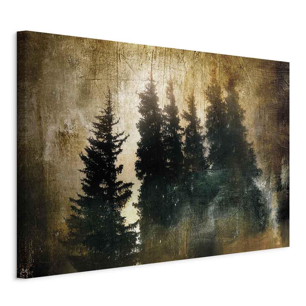 Lærredsbillede Statelige Grantræer - bredt skovmotiv - 60 x 40 cm - På italiensk lærred