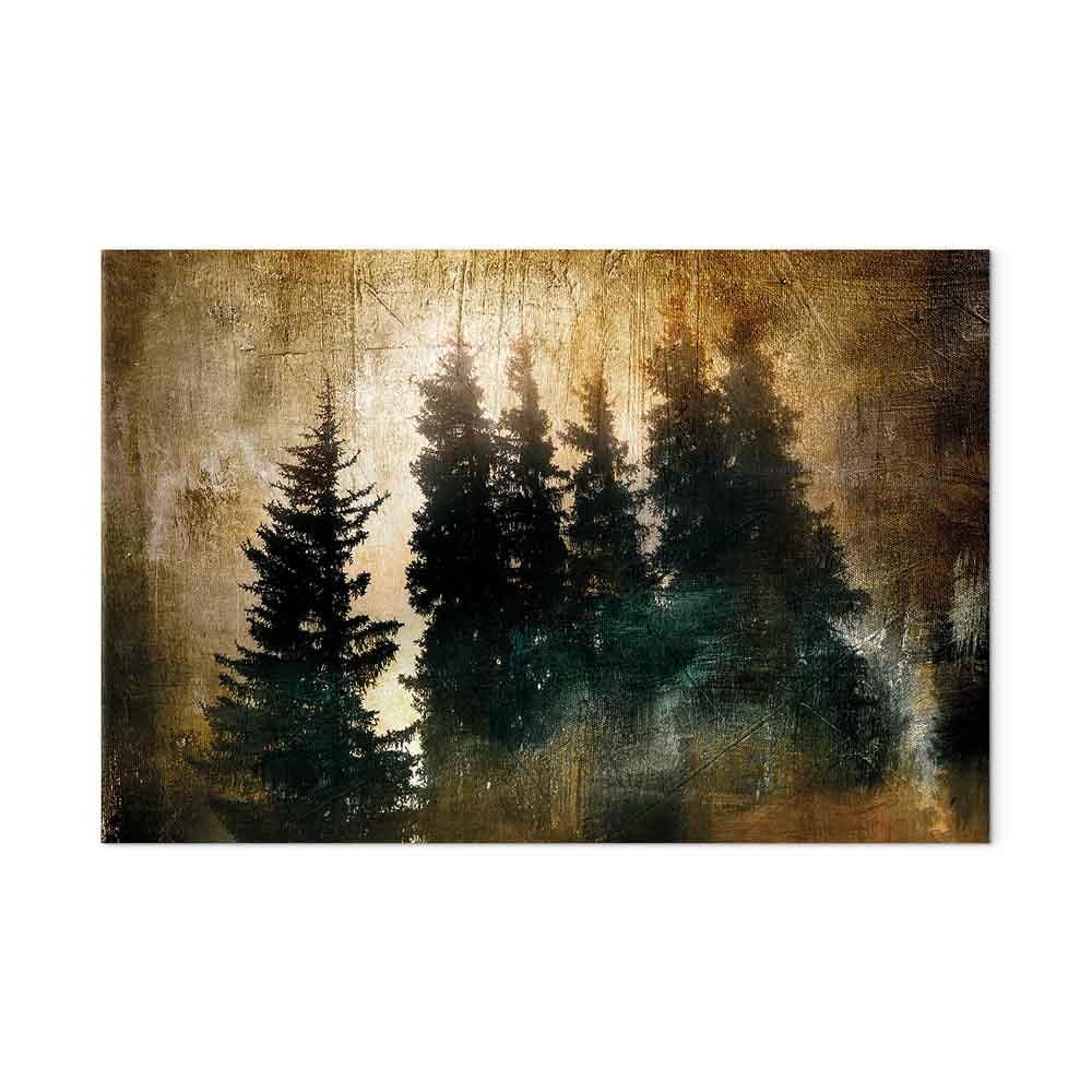 Lærredsbillede Statelige Grantræer - bredt skovmotiv - 60 x 40 cm - Premium Print
