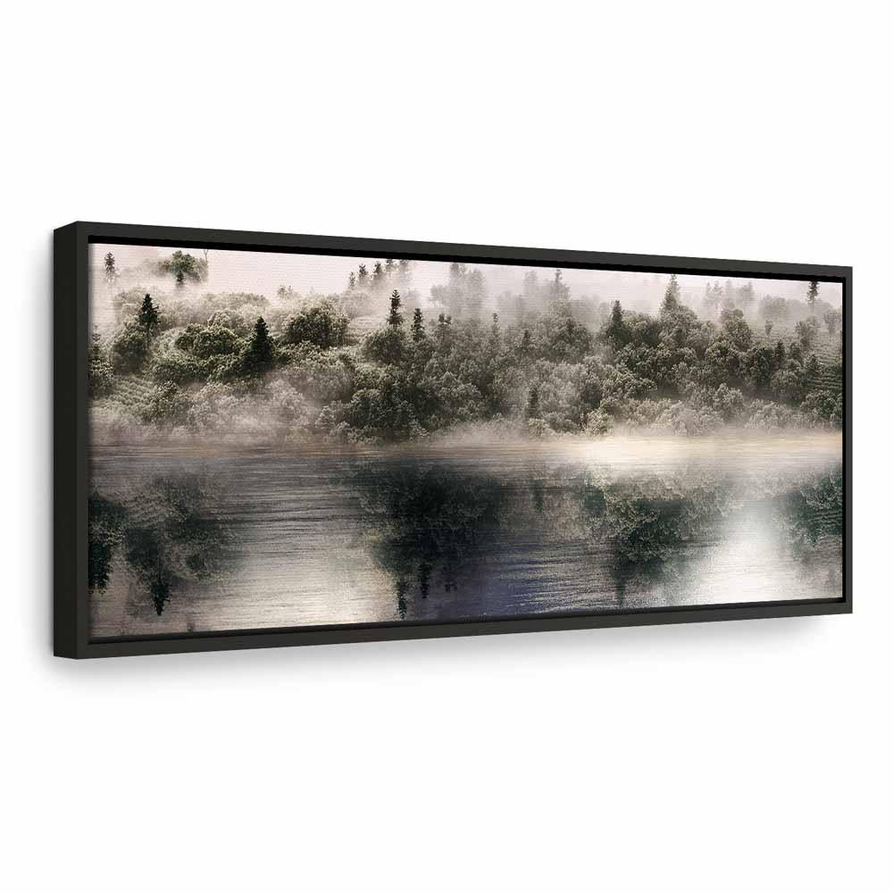 Landskabsbillede på lærred - Guds nærvær, smalt vægbillede i 1 del - 150 x 50 cm - I en sort træramme