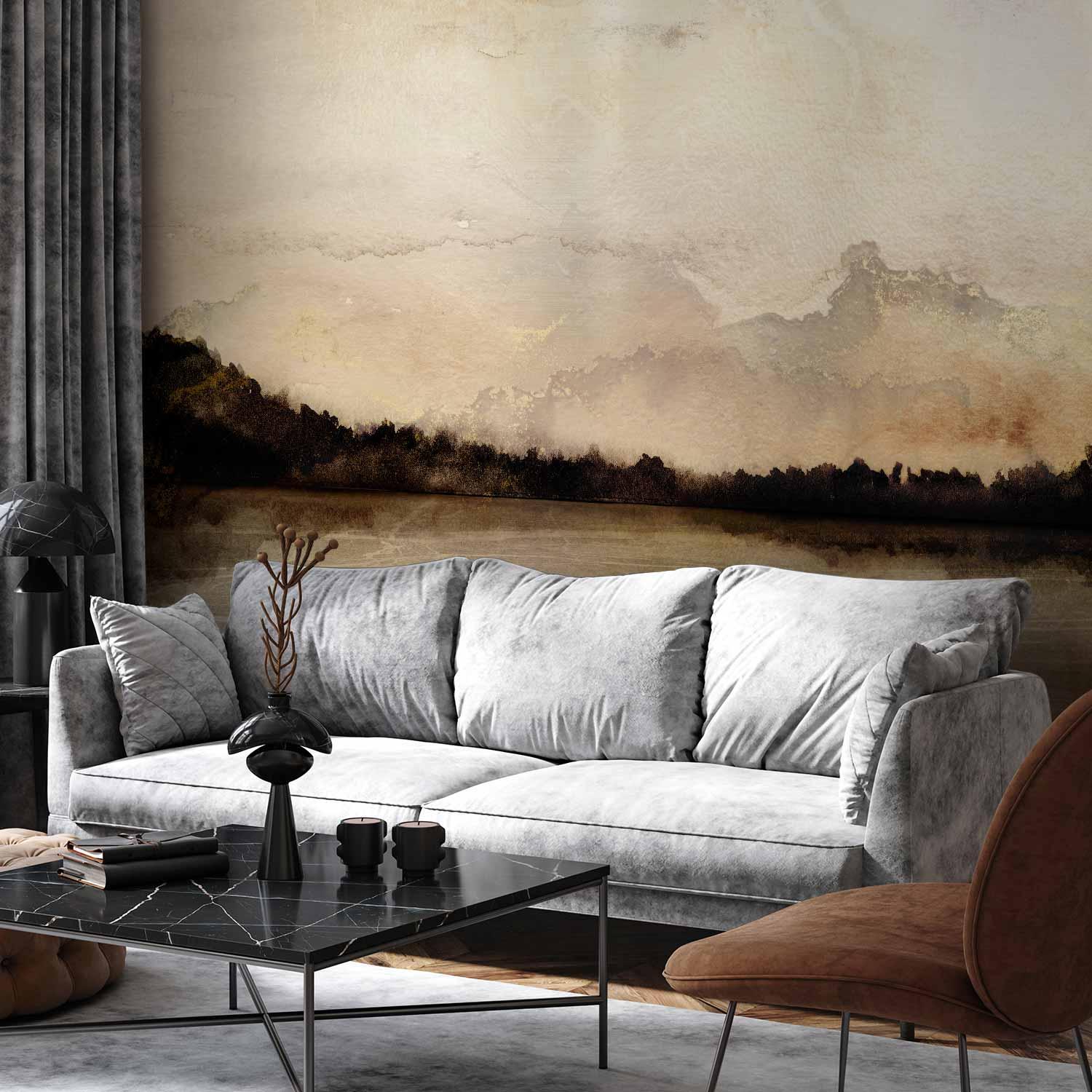 Fototapet - Unik Krog, vægdekoration med landskabsmotiv i sepia, fås i flere materialer og mål - 450 x 315 cm - Standard