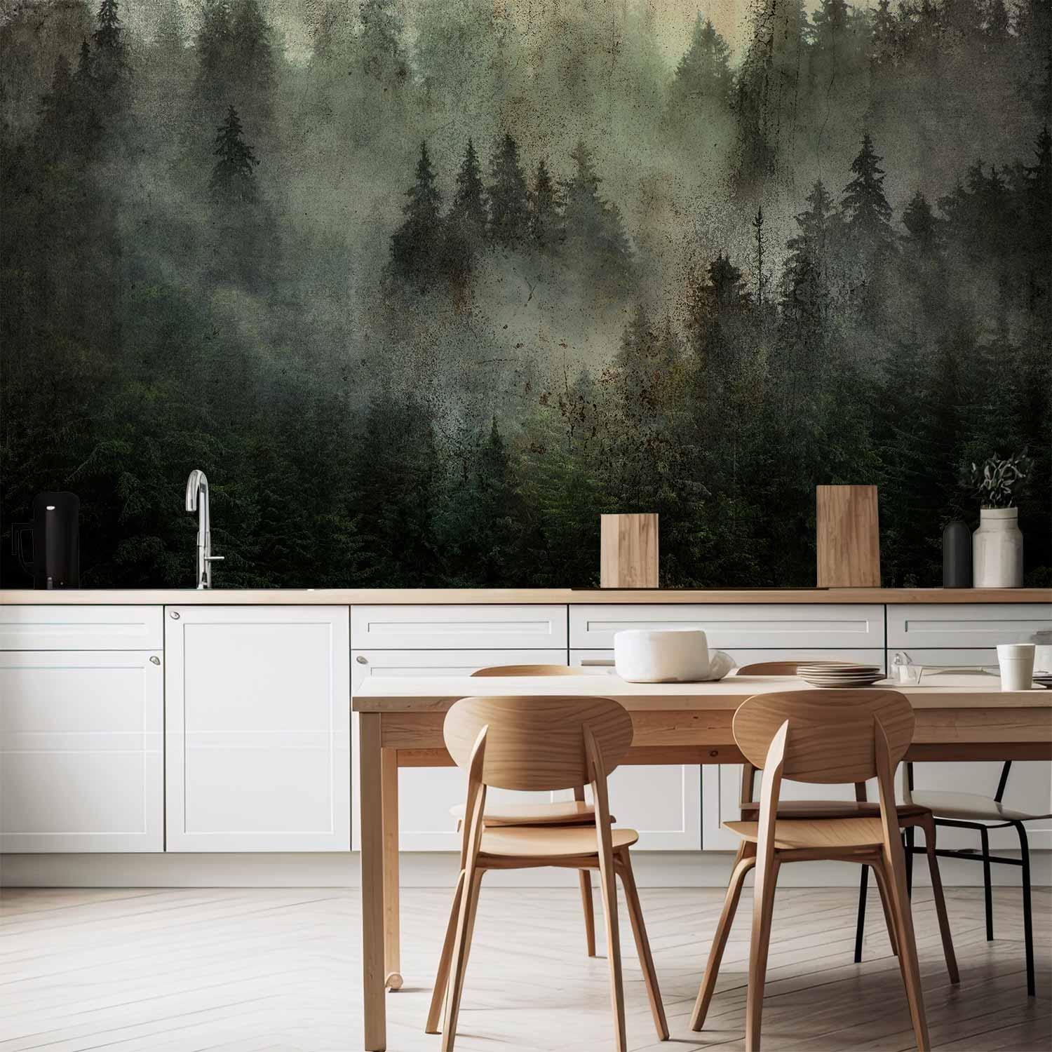Fototapet Skovtåge - Stemningsfuldt skovlandskab - 400 x 280 cm - Vandtæt