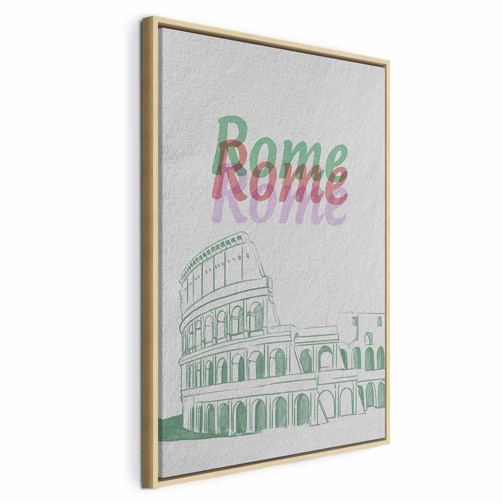 Lærredsbillede Rome i akvarelfarver - vertikalt bybillede med Rom-motiv - 80 x 120 cm - I en naturlig træramme