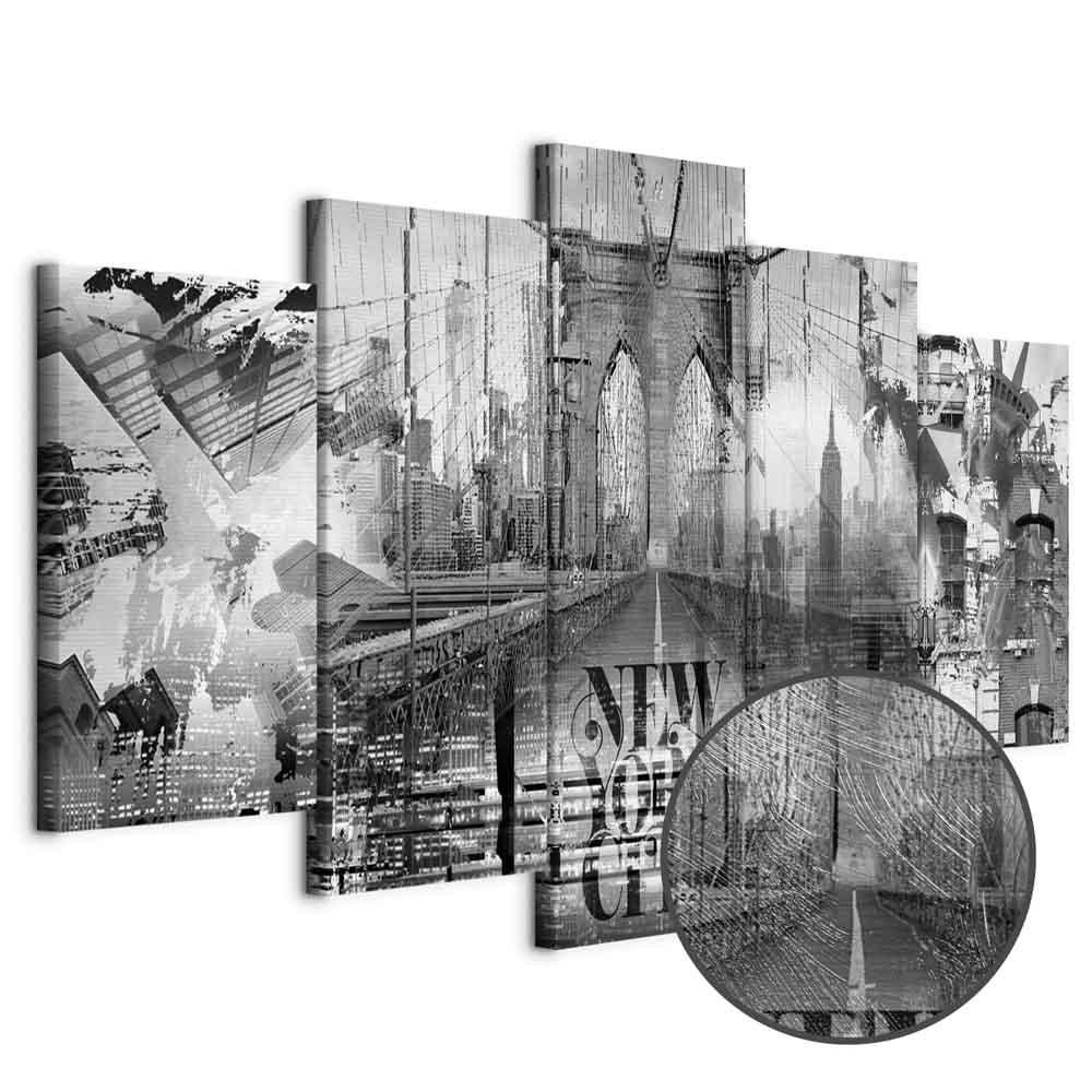 Lærredsbillede New York City Collage i 5 dele bred sort/hvid - 200 x 100 cm - Premium Print