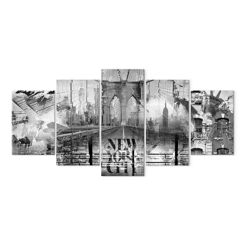Lærredsbillede New York City Collage i 5 dele bred sort/hvid - 100 x 50 cm - Standard
