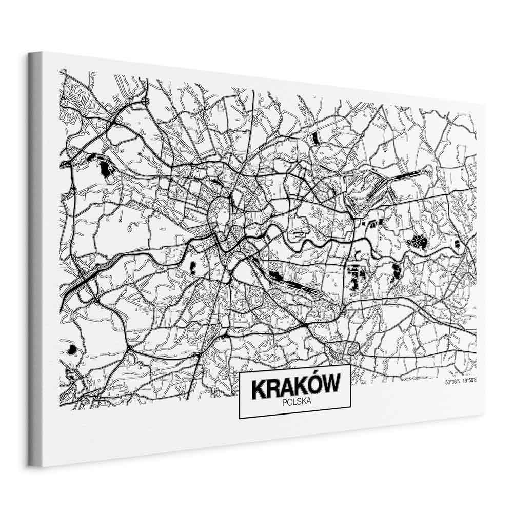Lærredsbillede Krakow bykort widescreen - 90 x 60 cm - Standard