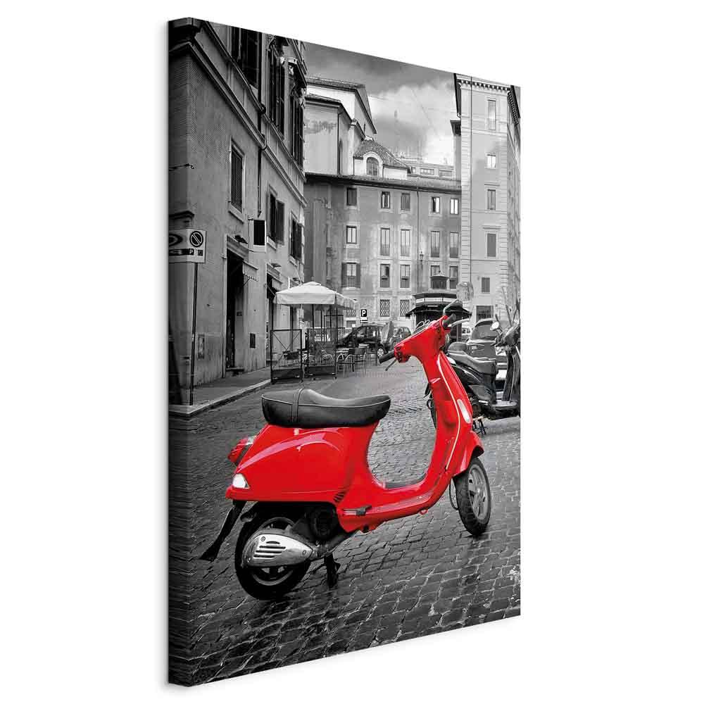 Lærredsbillede My Dream - vertikalt bymotiv med rød scooter, 1 del - 80 x 120 cm - Standard