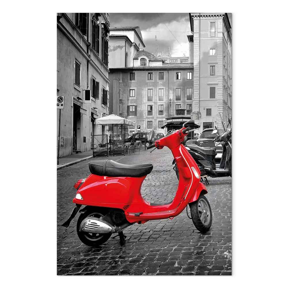 Lærredsbillede My Dream - vertikalt bymotiv med rød scooter, 1 del - 80 x 120 cm - Akustisk