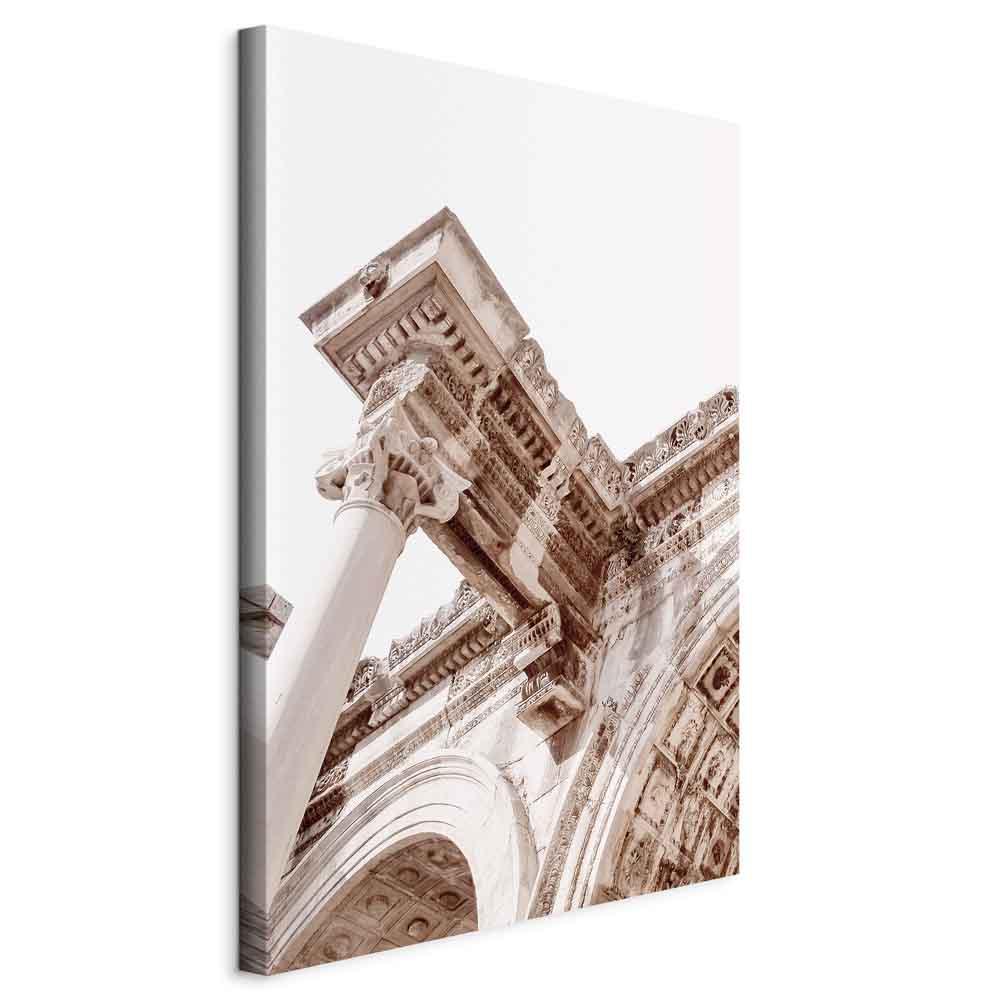 Lærredsbillede Temple of Hadrian 1 del - lodret vægbillede med arkitekturmotiv i sepia - 80 x 120 cm - På italiensk lærred