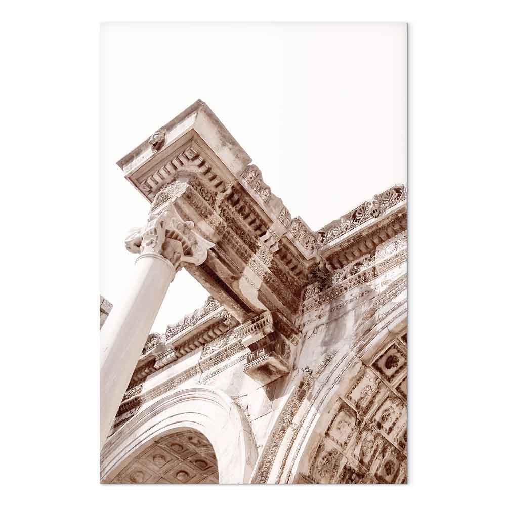 Lærredsbillede Temple of Hadrian 1 del - lodret vægbillede med arkitekturmotiv i sepia - 80 x 120 cm - Akustisk