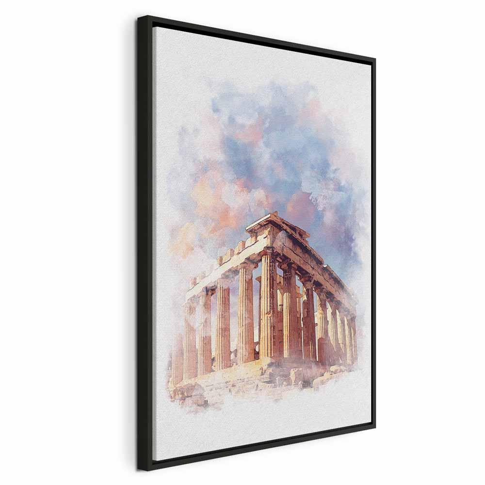 Lærredsbillede Parthenon i akvarel - lodret vægbillede - 40 x 60 cm - I en sort træramme