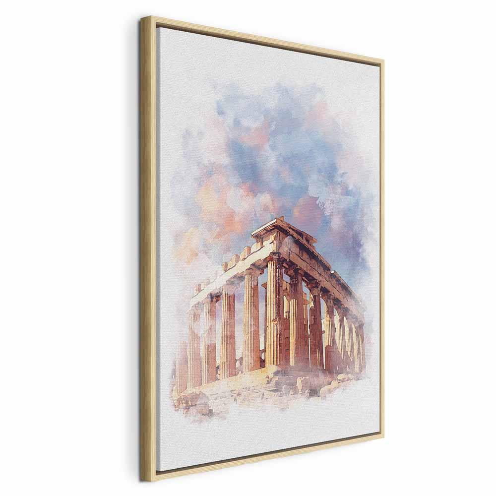 Lærredsbillede Parthenon i akvarel - lodret vægbillede - 40 x 60 cm - I en naturlig træramme