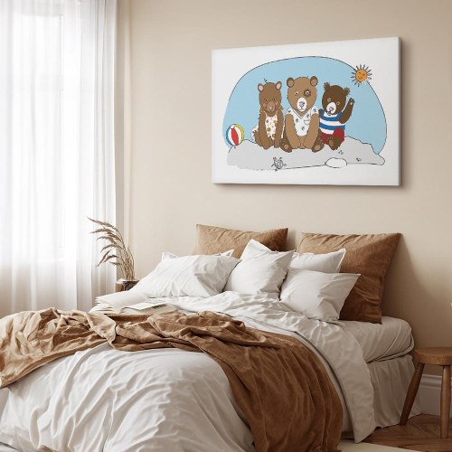 Lærredsbillede Teddy Bears on the Beach - bredformat