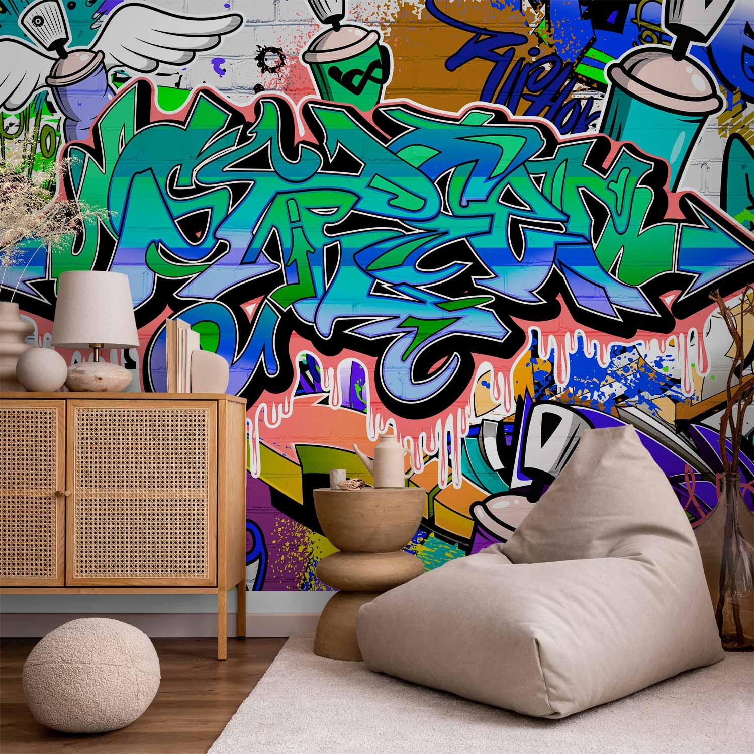 Fototapet Graffiti i blåt tema - 100 x 70 cm - Standard